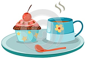 Cup of coffee and cute cup cake