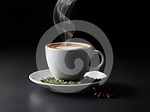 Cup of coffee in empty black background, isolated background, AI Generated