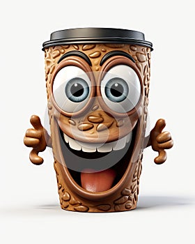 a cup of coffee with eyes and a smile on it's face. generative ai