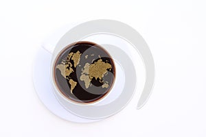 Cup of Coffee with foam transformed into a world map