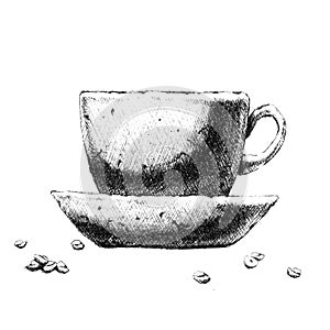 Cup of coffee . Hand-drawn black and white illustration