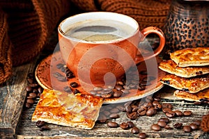 Cup of coffee with  homemade cookies