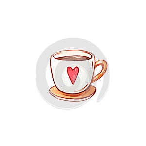 Cup of coffee or hot chocolate with heart