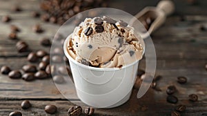 A cup of coffee ice cream topped with espresso beans representing the energetic nature of electroweak interactions