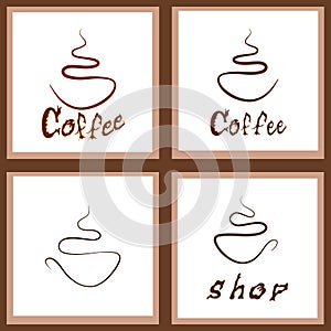 Cup of coffee icon set art graphic design with abstract background vector illustration