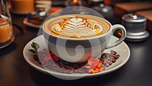 A cup of coffee with latte art.