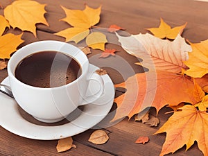 cup of coffee and a leaf with a natural background