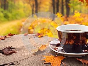 cup of coffee and a leaf with a natural background