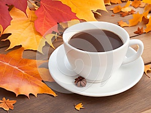 cup of coffee and a leaf with a natural background