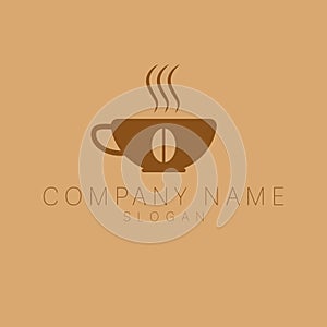 Cup of coffee logo design template. Mug with coffee bean logotype.