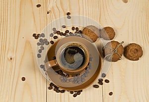 Cup of coffee and low-calorie cookies made from cereals