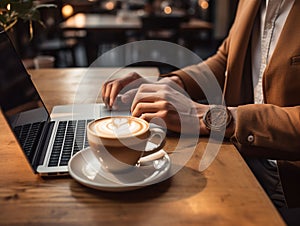 cup of coffee for a man who works on a computer remotely