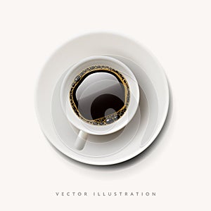 A cup of coffee mockup, top view of isolate on white, vector illustration