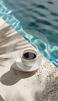 Cup of Coffee Next to Pool Ledge