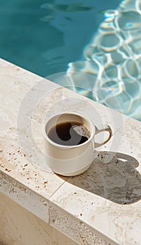 Cup of Coffee Next to Pool Ledge