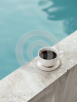 Cup of Coffee Next to Pool Ledge