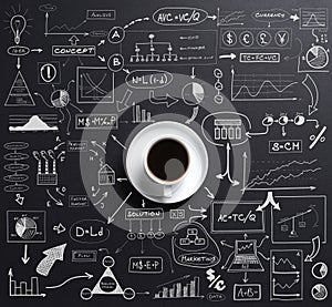 Cup of coffee over a black background