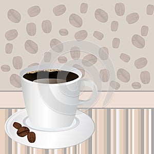 Cup of coffee over striped background