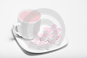 Cup Of Coffee and pink marshmallow