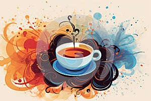 Cup of coffee poster design abstract background