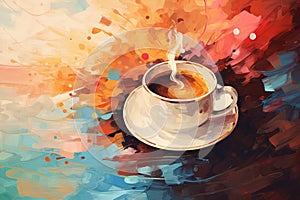 Cup of coffee poster design abstract background