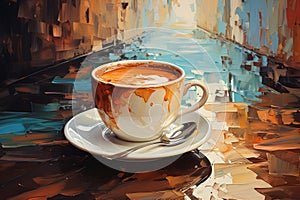 Cup of coffee poster design abstract background