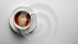 A cup of coffee on a saucer with an empty space, AI