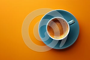 Cup of Coffee on Saucer on Orange Background. Generative AI