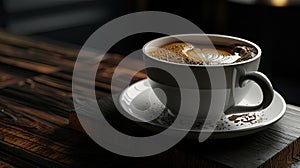 Cup of Coffee on Saucer on Wooden Table