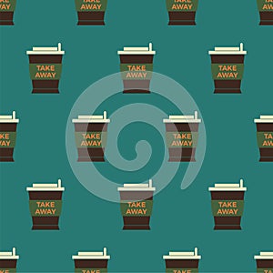 Cup coffee seamless pattern in retro color. Icon coffee to go. Concept takeaway drink, food