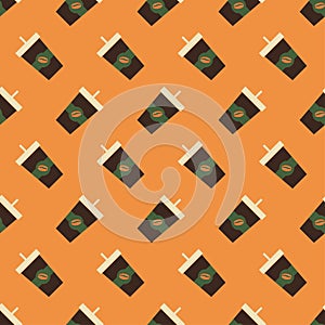 Cup coffee seamless pattern in retro color. Icon coffee to go. Concept takeaway drink, food