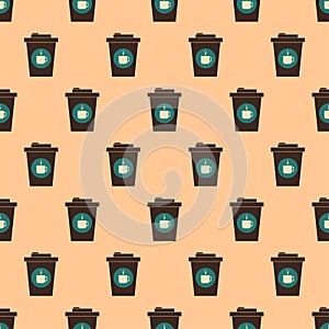 Cup coffee seamless pattern in retro color. Icon coffee to go. Concept takeaway drink, food. Retro design for print on wrapping