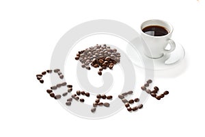A cup of coffee and seeds isolated