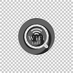 Cup of coffee shop with free wifi zone sign isolated on transparent background. Internet connection placard