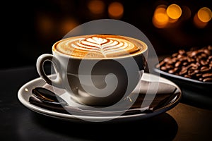 a cup of coffee sits on top of a saucer