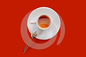 Cup of coffee with spoon include Clipping Path, solid background.