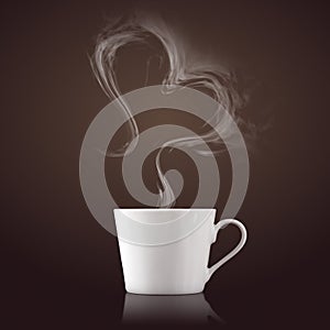 Cup of coffee with steam in heart shape photo