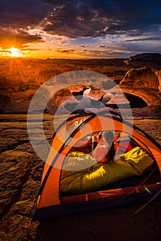 Cup of Coffee at Sunrise Reflection Canyon Utah Lake Powell Campi