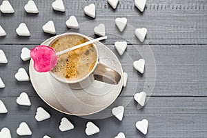 Cup coffee sweets heart shaped lollipop sugar cubes
