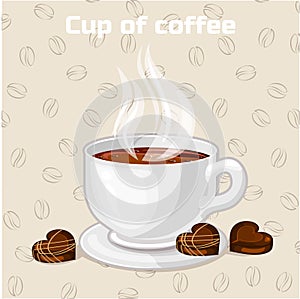 Cup of coffee and sweets. Vector Icon.