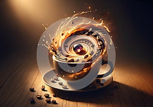 A cup of coffee with a swirl and a pearl