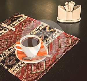 cup of coffee, tablewares in cafe
