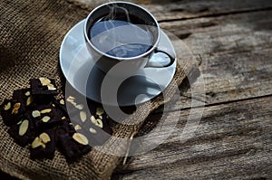 Cup of coffee and tasty cookies. Tea time and breakfast concept