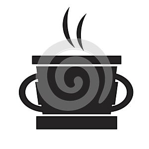 Cup of coffee or tea and a black silhouette isolated on a white background for design, single vector stock illustration as a logo