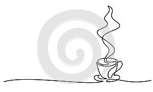 Cup of coffee or tea. Continuous one line drawing.