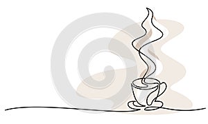 Cup of coffee or tea. Continuous one line drawing.