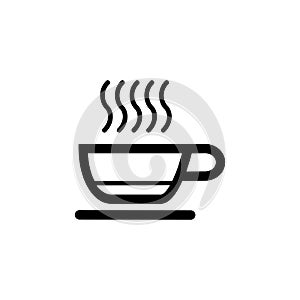 Cup of coffee tea hot drink black vector icon on white background icon