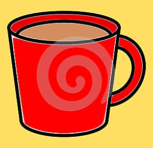 Cup of coffee or tea icon. Vector illustration isolated on yellow background