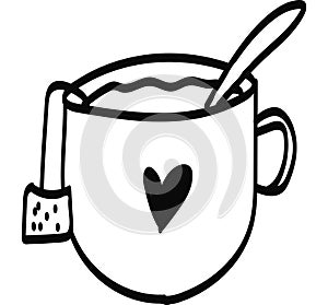 Cup of coffee or tea, Single hand drawn elements .Doodle vector illustration