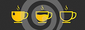 Cup of coffee and tea with steam icon set. Vector on isolated transparent background. EPS 10